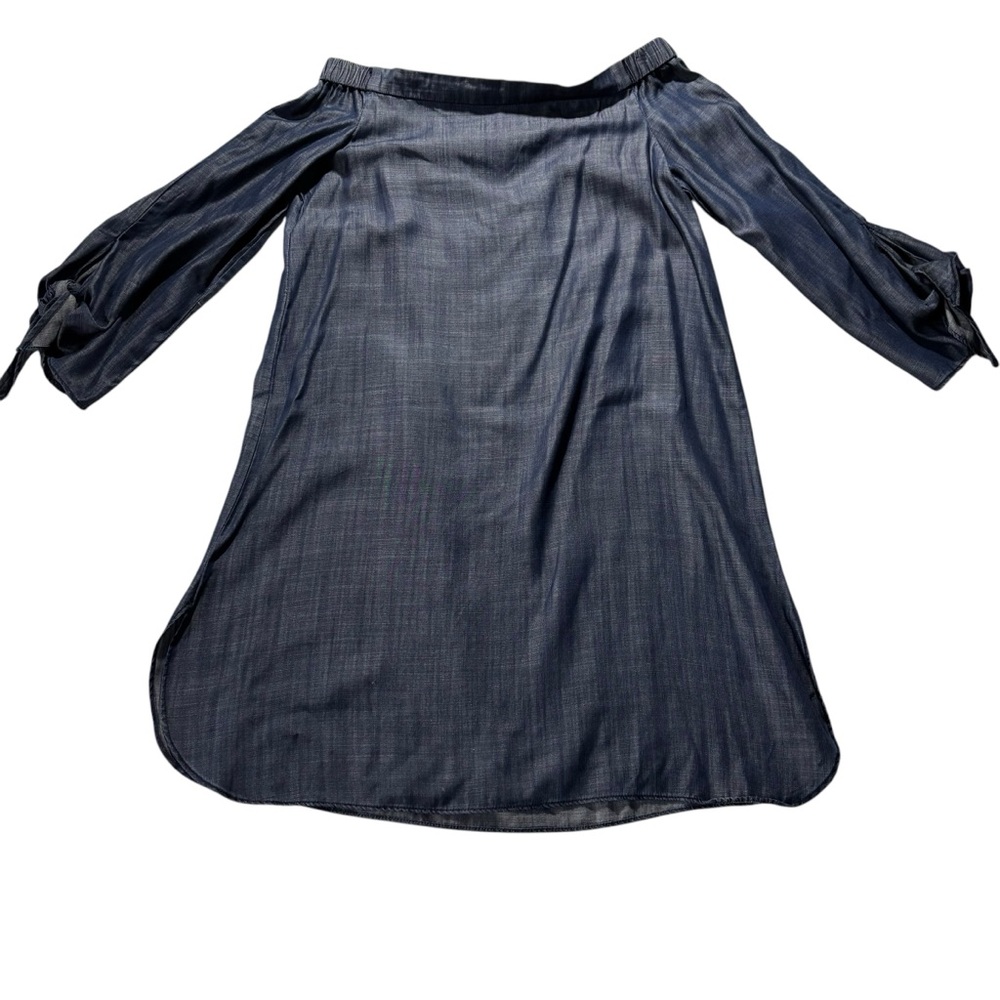 Laju Denim Tencel Blue 3/4 Sleeve Bow Tie Off the Shoulder Dress Women’s Sz‎ Med